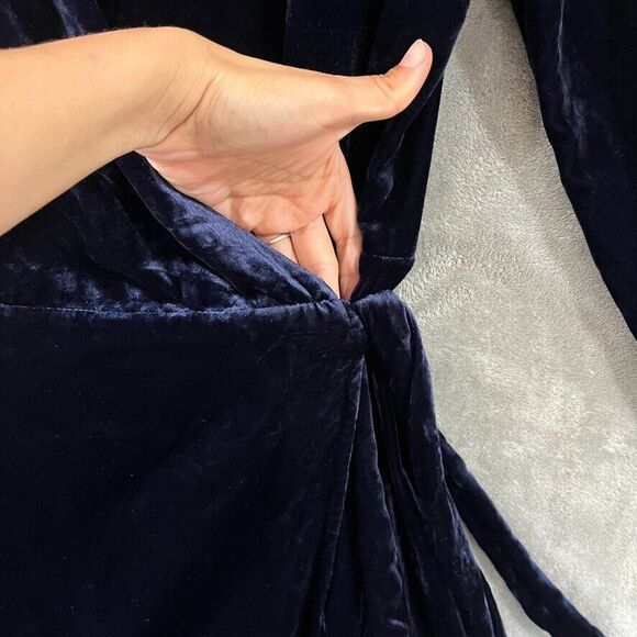 J Crew Velvet Wrap Dress Navy Blue Knee Length Tie Pockets Womens Sz 2 NEW $148 - Picture 3 of 11